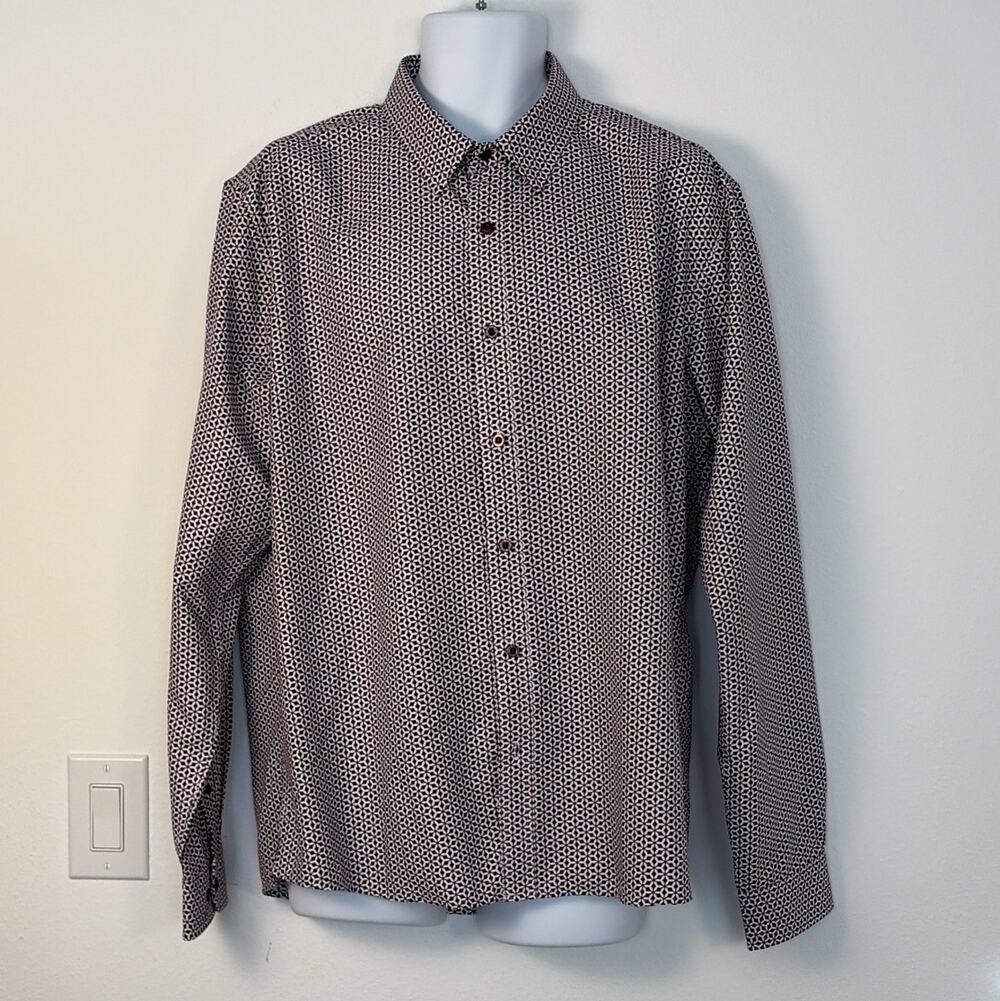 Cotton Traders Men's XL Purple/White Geometric Cotton Woven LS Point Collar